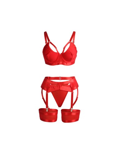 SUBBLIME - 955267 REGGISENO BONDAGE ROSSO CON GIARRETTIERA L/XL