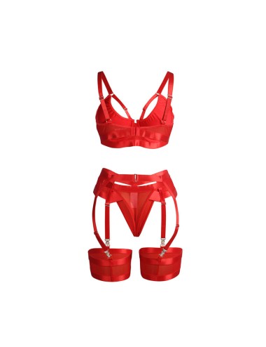 SUBBLIME - 955267 REGGISENO BONDAGE ROSSO CON GIARRETTIERA L/XL