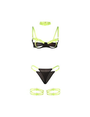 SUBBLIME - 955274 COMPLETO REGGISENO CON COLLANA E DETTAGLI GAMBA VERDE FLUORESCENTE S/M