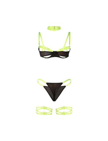 SUBBLIME - 955274 COMPLETO REGGISENO CON COLLANA E DETTAGLI GAMBA VERDE FLUORESCENTE S/M