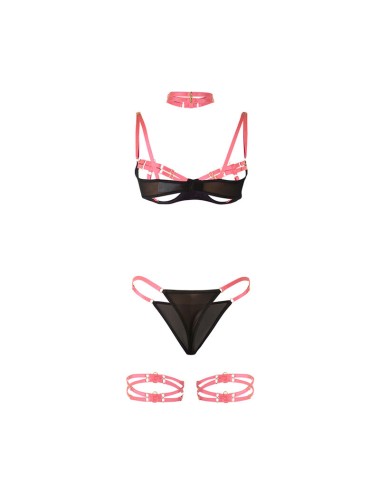 SUBBLIME - 955298 COMPLETO REGGISENO CON COLLANA E DETTAGLI GAMBA ROSA FLUO S/M