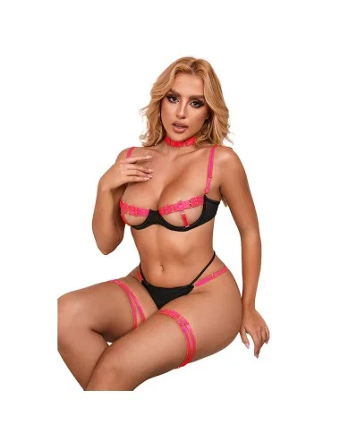SUBBLIME - 955304 COMPLETO REGGISENO CON COLLANA E DETTAGLI GAMBA ROSA FLUO L/XL