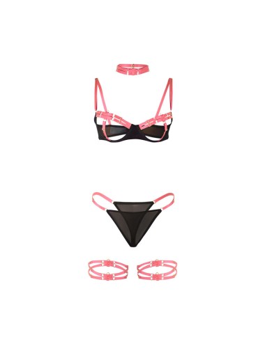 SUBBLIME - 955304 COMPLETO REGGISENO CON COLLANA E DETTAGLI GAMBA ROSA FLUO L/XL