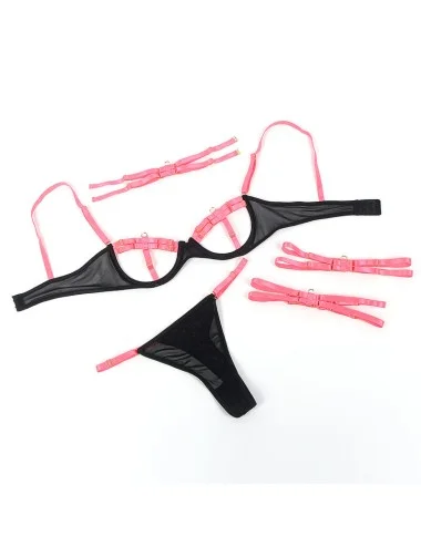 SUBBLIME - 955304 COMPLETO REGGISENO CON COLLANA E DETTAGLI GAMBA ROSA FLUO L/XL