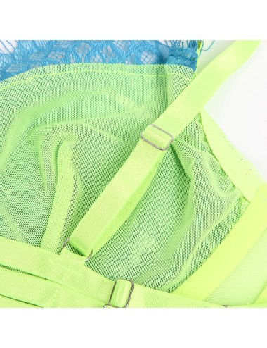 SUBBLIME - 955328 COMPLETO REGGISENO CON PIZZO E LINEE GIARRETRICI VERDE E BLU L/XL