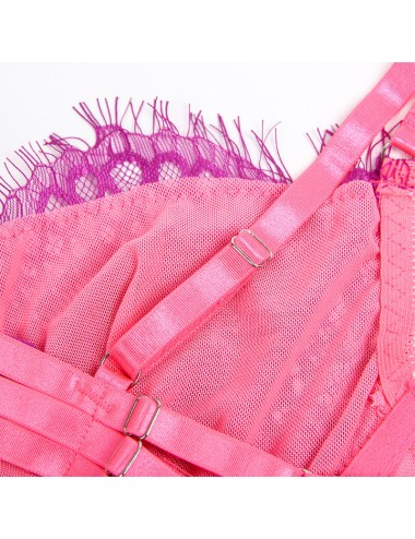 SUBBLIME - 955366 COMPLETO REGGISENO CON PIZZO E LINEE DI GIARRETTIERA ROSA E VIOLA L/XL