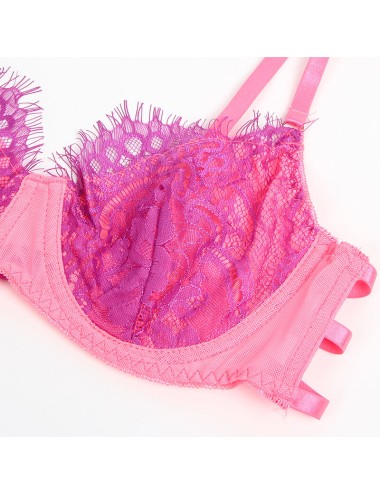 SUBBLIME - 955366 COMPLETO REGGISENO CON PIZZO E LINEE DI GIARRETTIERA ROSA E VIOLA L/XL