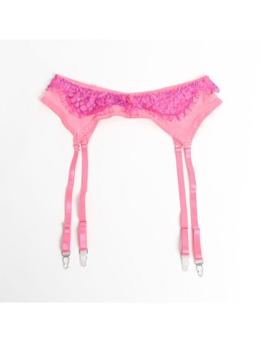 SUBBLIME - 955366 COMPLETO REGGISENO CON PIZZO E LINEE DI GIARRETTIERA ROSA E VIOLA L/XL