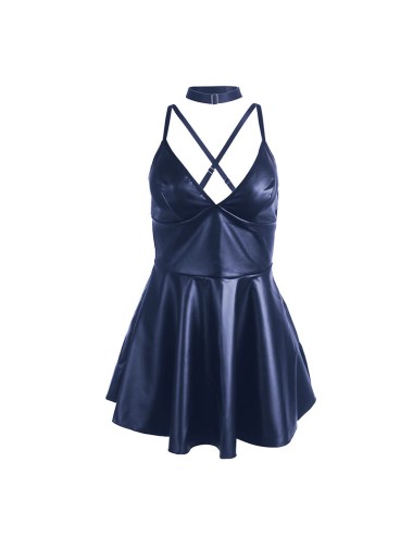 SUBBLIME - 955427 ABITO CON SPALLINE IN PELLE BLU L/XL