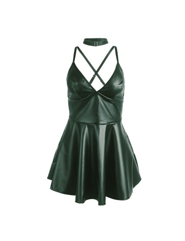 SUBBLIME - 955441 ABITO CON SPALLINE IN PELLE VERDE L/XL