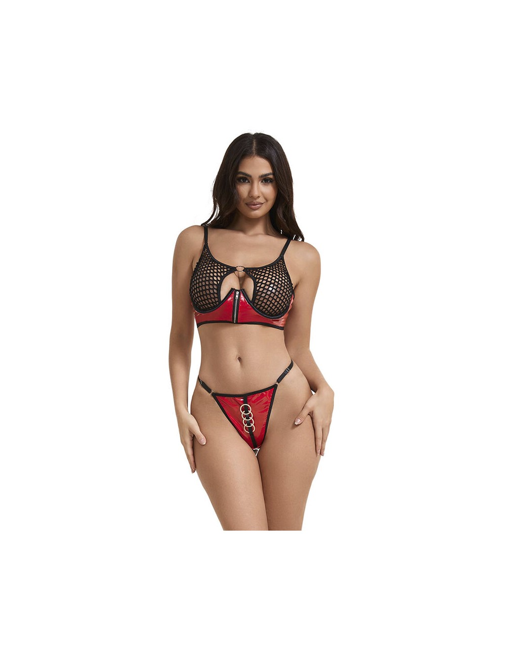 SUBBLIME - 955540 REGGISENO IN VERNICE ROSSA CON CERNIERA E REGGISENO A RETINO L/XL
