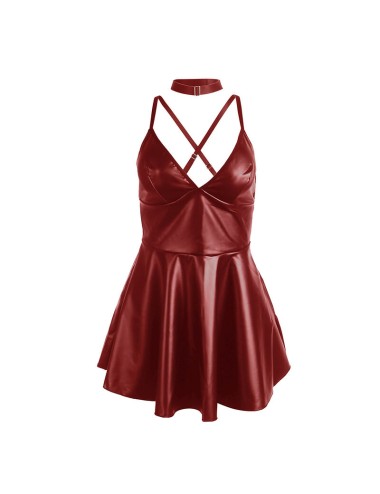 SUBBLIME - 955397 ABITO CON SPALLINE IN PELLE BORDEAUX S/M