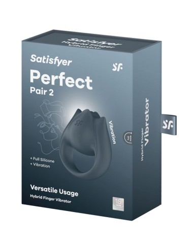 SATISFYER - PERFECT PAIR 2 MULTIVIBRATORE 2 IN 1 ANELLO PER PENE E STIMOLATORE PER DITA GRIGIO