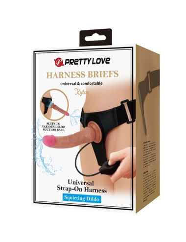 PRETTY LOVE - KYTON UNIVERSAL HARNESS SLIP CON DILDO SQUIRTING 19 CM MULATO