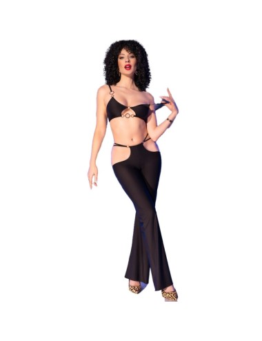 CHILIROSE - CR 4851 SET TOP E LEGGINGS NERI CON ACCESSORI DORATI S