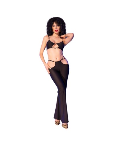 CHILIROSE - CR 4851 SET TOP E LEGGINGS NERI CON ACCESSORI DORATI L