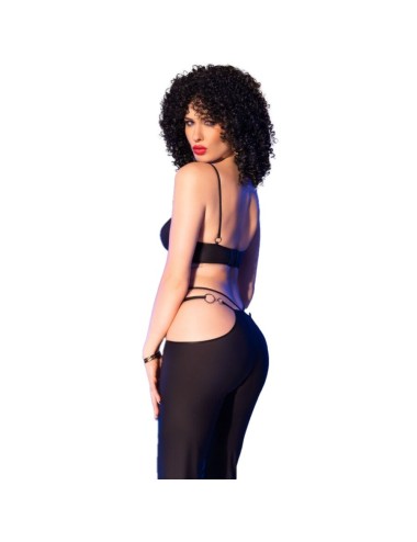 CHILIROSE - CR 4851 SET TOP E LEGGINGS NERI CON ACCESSORI DORATI L
