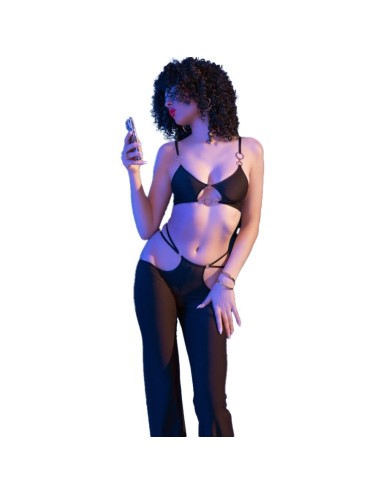 CHILIROSE - CR 4851 SET TOP E LEGGINGS NERI CON ACCESSORI DORATI L