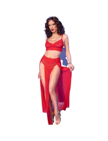 CHILIROSE - CR 4850 SET TOP E LEGGINGS ROSSI CON ACCESSORI DORATI L