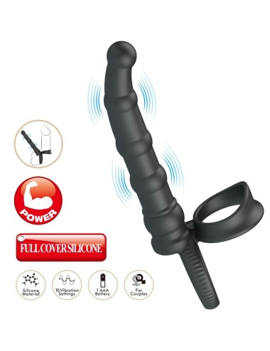 PRETTY LOVE - TATUM ANELLO PER PENE VIBRANTE CON TAPPO 10 VIBRAZIONI NERO