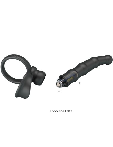 PRETTY LOVE - TATUM ANELLO PER PENE VIBRANTE CON TAPPO 10 VIBRAZIONI NERO