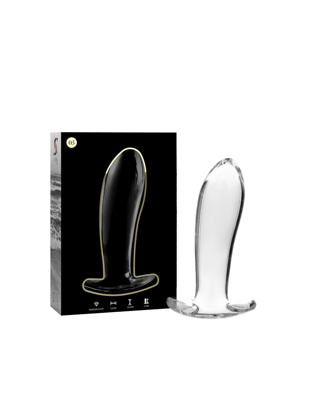 NEBULA SERIES BY IBIZA - MODELLO 5 PLUG ANALE VETRO BOROSILICATO TRASPARENTE 12.5 CM -O- 3.5 CM