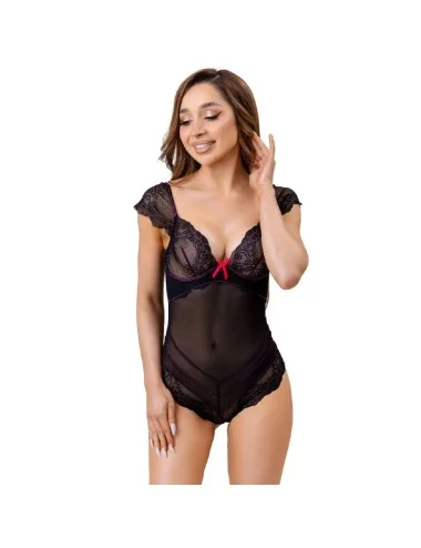 LIVCO CORSETTI FASHION - EVELYN LC 20243 BODY CON PROFILI IN PIZZO E TRASPARENZE NERO L/XL