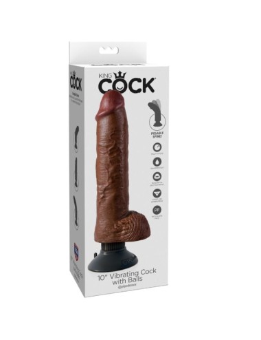 KING COCK - DILDO VIBRATORE CON TESTICOLI 25.5 CM COLORE MARRONE