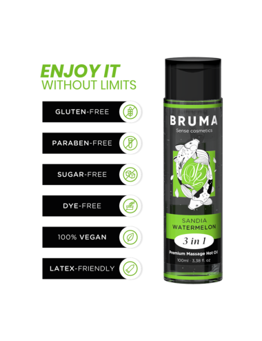 BRUMA - OLIO DA MASSAGGIO PREMIUM EFFETTO CALORE SAPORE ANGURIA 3 IN 1 - 100 ML