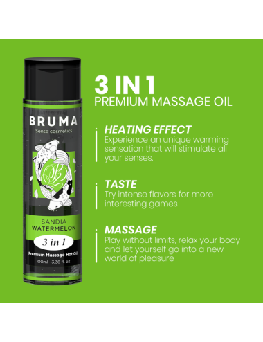 BRUMA - OLIO DA MASSAGGIO PREMIUM EFFETTO CALORE SAPORE ANGURIA 3 IN 1 - 100 ML