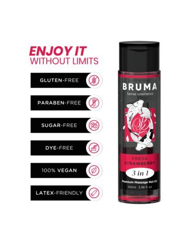 BRUMA - OLIO DA MASSAGGIO PREMIUM EFFETTO CALORE SAPORE FRAGOLA 3 IN 1 - 100 ML