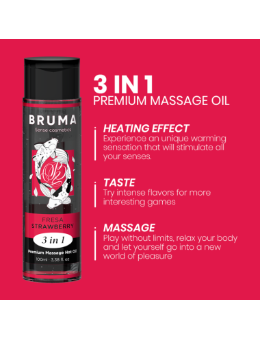 BRUMA - OLIO DA MASSAGGIO PREMIUM EFFETTO CALORE SAPORE FRAGOLA 3 IN 1 - 100 ML