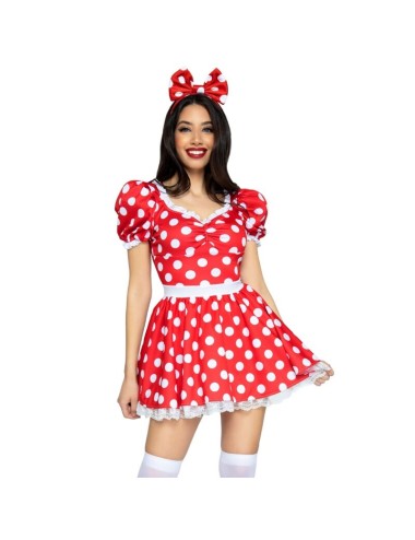 LEG AVENUE - ABITO A POIS + FASCIA PER CAPELLI ROSSO/BIANCO S