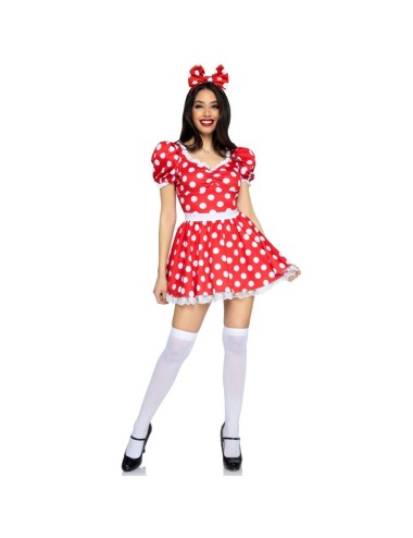 LEG AVENUE - ABITO A POIS + FASCIA PER CAPELLI ROSSO/BIANCO S
