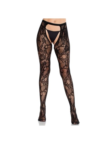 LEG AVENUE - CALZE IN PIZZO ROSA CON SCHIENA APERTA NERE