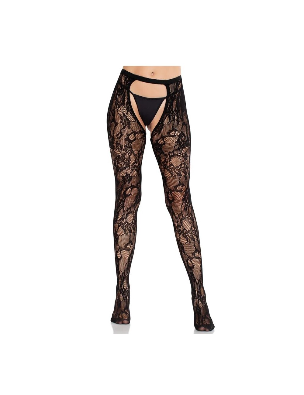 LEG AVENUE - CALZE IN PIZZO ROSA CON SCHIENA APERTA NERE LEG AVENUE - CALZE IN PIZZO ROSA CON SCHIENA APERTA NERE