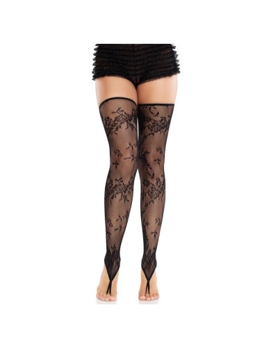 LEG AVENUE - CALZE SENZA PIEDE IN PIZZO FLOREALE NERE
