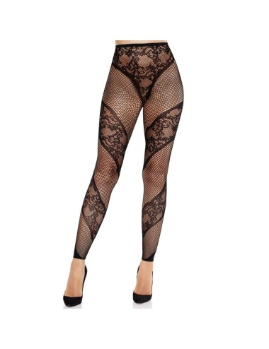 LEG AVENUE - COLLANT SENZA PIEDE IN PIZZO E TRASPARENTE NERO