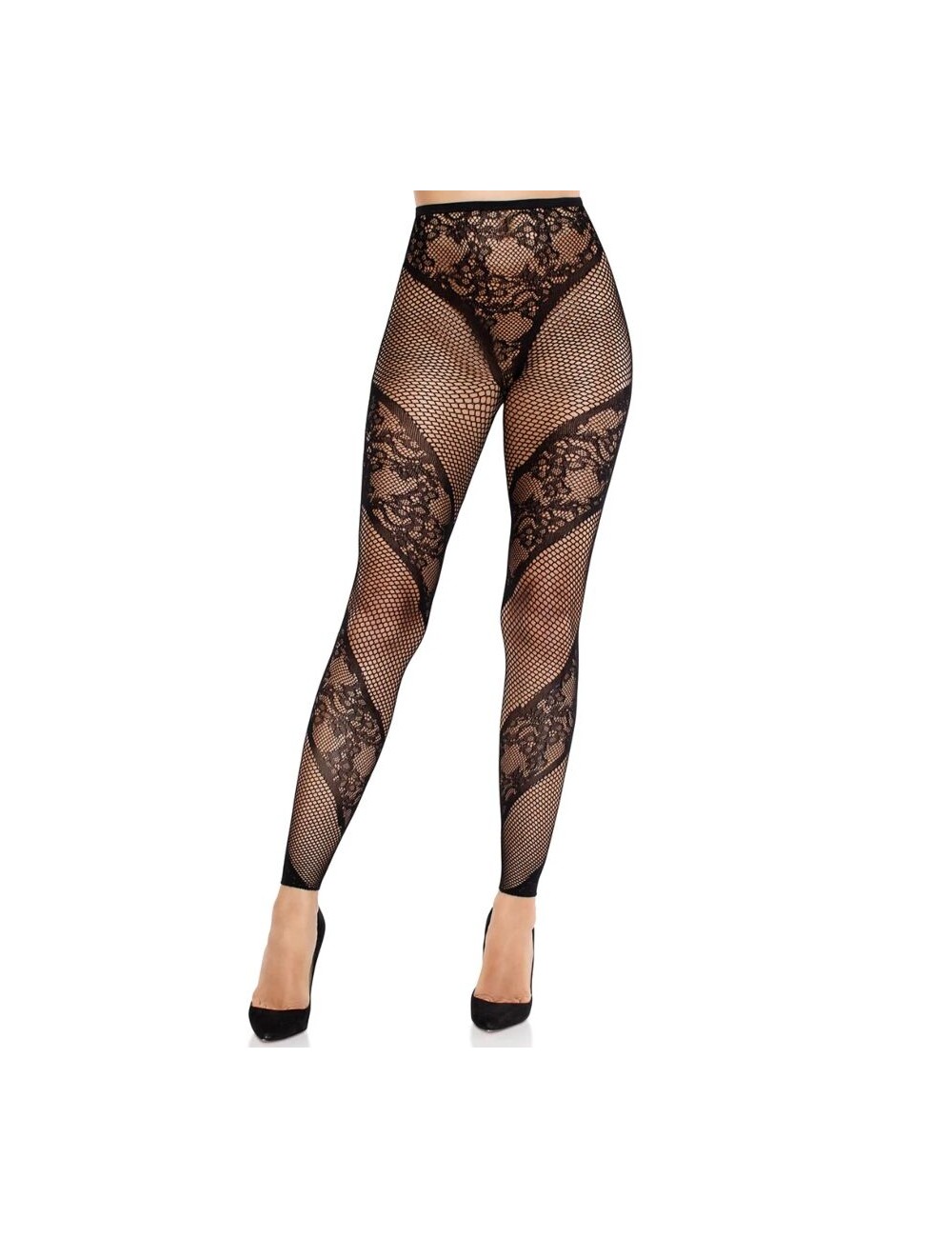 LEG AVENUE - COLLANT SENZA PIEDE IN PIZZO E TRASPARENTE NERO LEG AVENUE - COLLANT SENZA PIEDE IN PIZZO E TRASPARENTE NERO