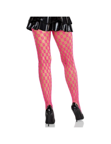 LEG AVENUE - COLLANT IN PIZZO CON OCCHIELLI ROSA NEON