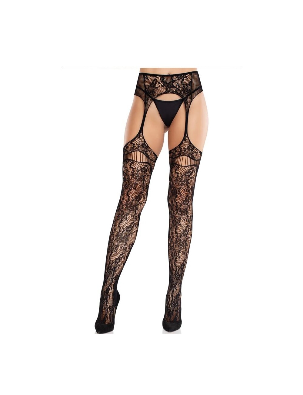 LEG AVENUE - CALZE IN PIZZO CON GIARRETTIERE NERE LEG AVENUE - CALZE IN PIZZO CON GIARRETTIERE NERE