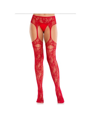 LEG AVENUE - CALZE IN PIZZO CON GIARRETTIERE ROSSE