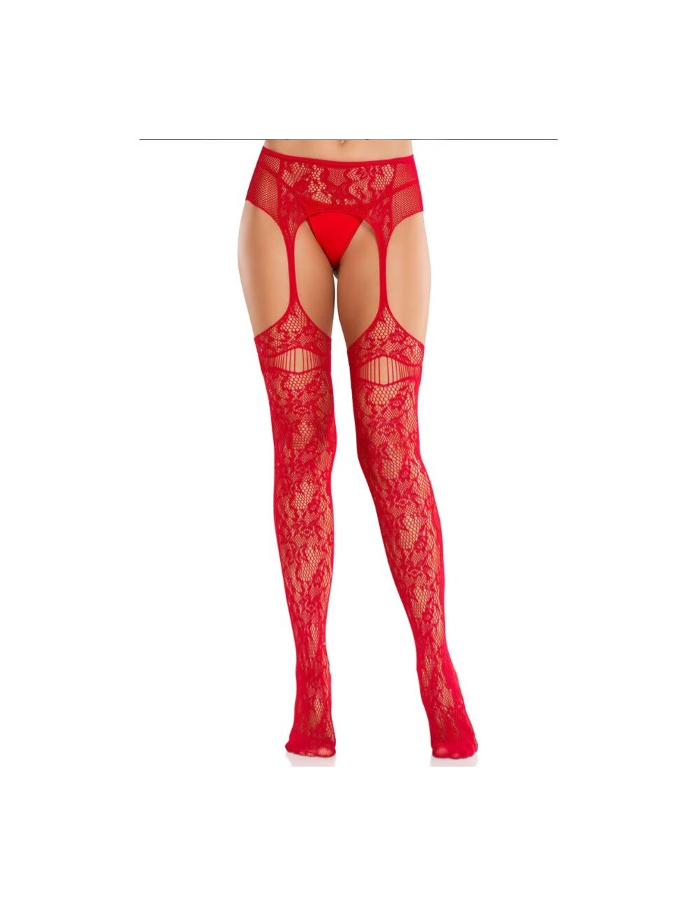 LEG AVENUE - CALZE IN PIZZO CON GIARRETTIERE ROSSE LEG AVENUE - CALZE IN PIZZO CON GIARRETTIERE ROSSE