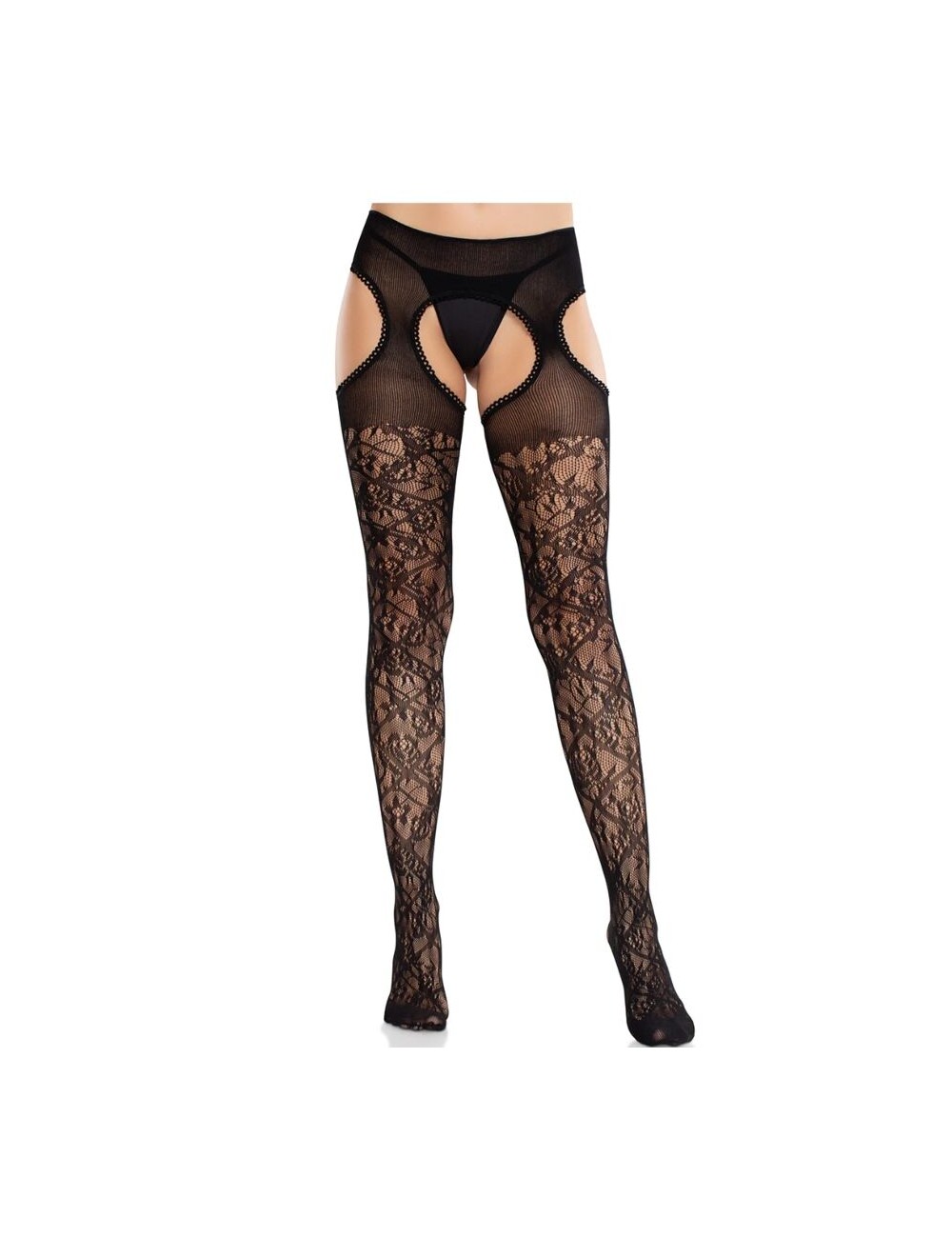 LEG AVENUE - CALZE IN PIZZO FLOREALE CON GIARRETTIERE UNITED BLACK LEG AVENUE - CALZE IN PIZZO FLOREALE CON GIARRETTIERE UNITED BLACK