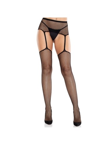 LEG AVENUE - CALZE IN PIZZO CON CROCE E CINTURA REGGICALZE NERE