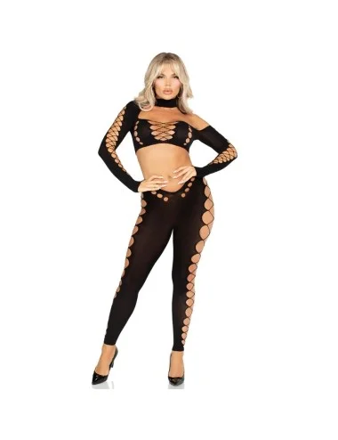 LEG AVENUE - TOP CORTO E LEGGINGS CUT-OUT SENZA CUCITURE NERO