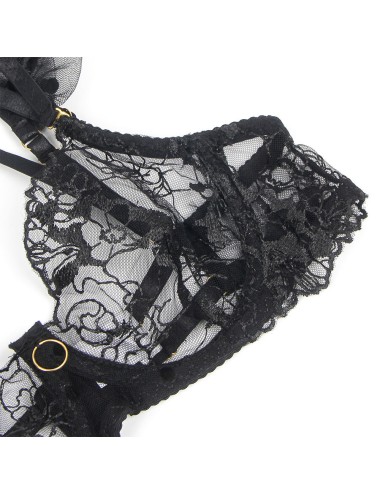 SUBBLIME - 957483 SET REGGISENO E GIARRETTIERA IN PIZZO NERO S/M