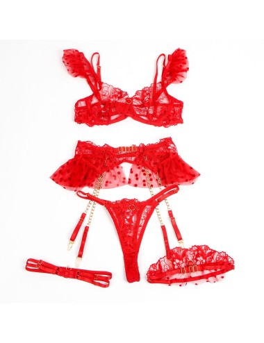 SUBBLIME - 957506 COMPLETO REGGISENO E GIARRETTIERA IN PIZZO ROSSO S/M