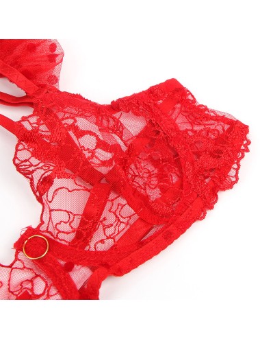 SUBBLIME - 957506 COMPLETO REGGISENO E GIARRETTIERA IN PIZZO ROSSO S/M