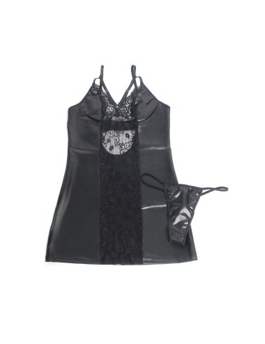 SUBBLIME - 957537 ABITO IN PELLE CON PIZZO FLOREALE NERO L/XL